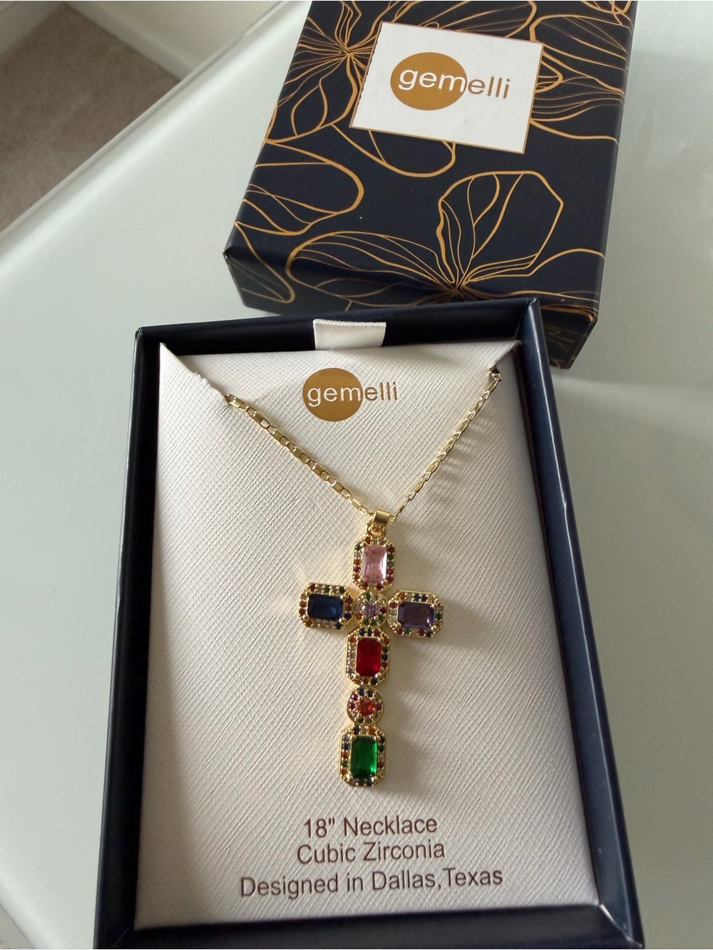Gemelli Gold-Tone Multi-Color Cross Pendant Necklace